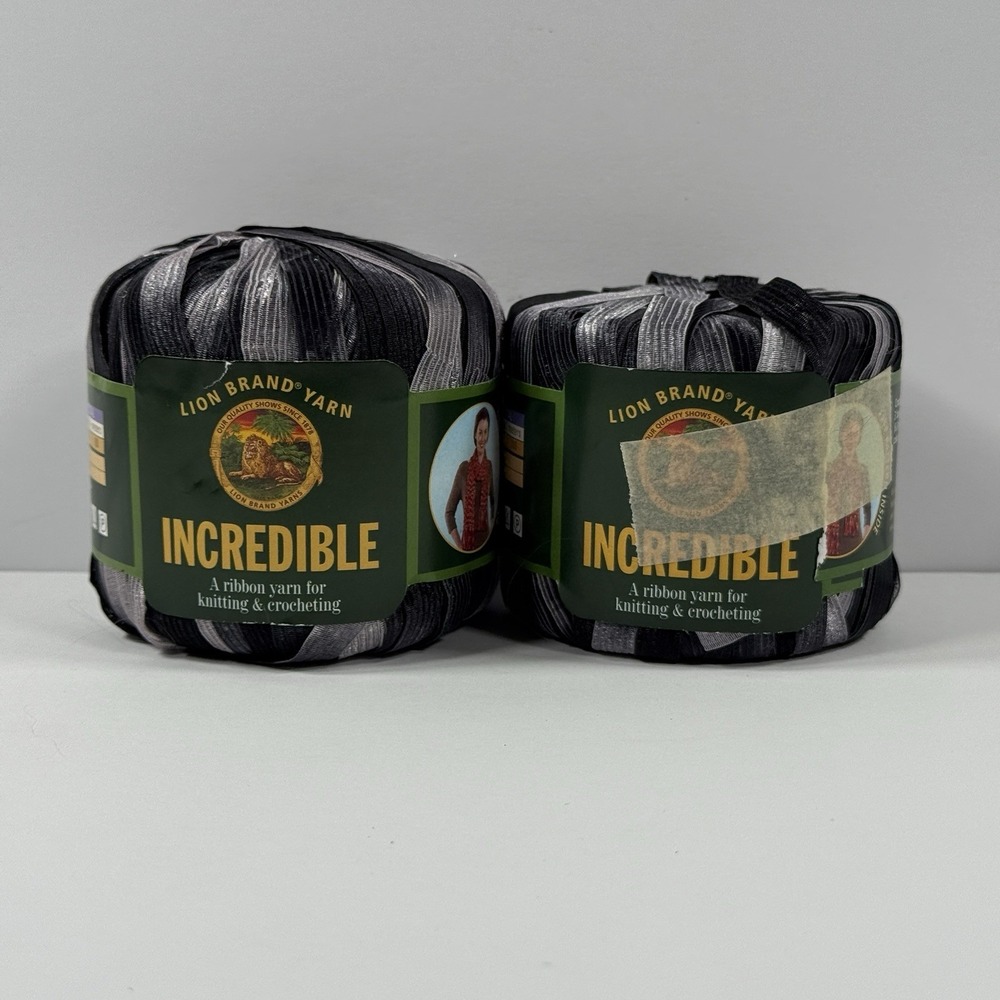 Lion Brand Incredible Ribbon Yarn ~ ACCENT ON BLACK ~ Lot Of 2 ~ 1 New/1 Partial
